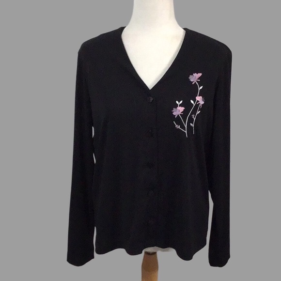 TAILOR B MOSS Black Embroidered Jacket and Shell w/Embroidered Flowers, Size L - Picture 3 of 11